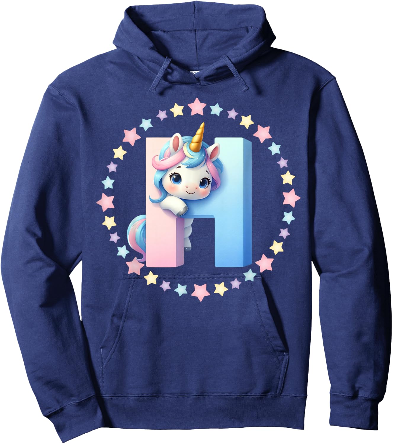 Unicorn Letter H Initial Rainbow Monogram Women Girls Kids Hoodie - Hoodie | Navy