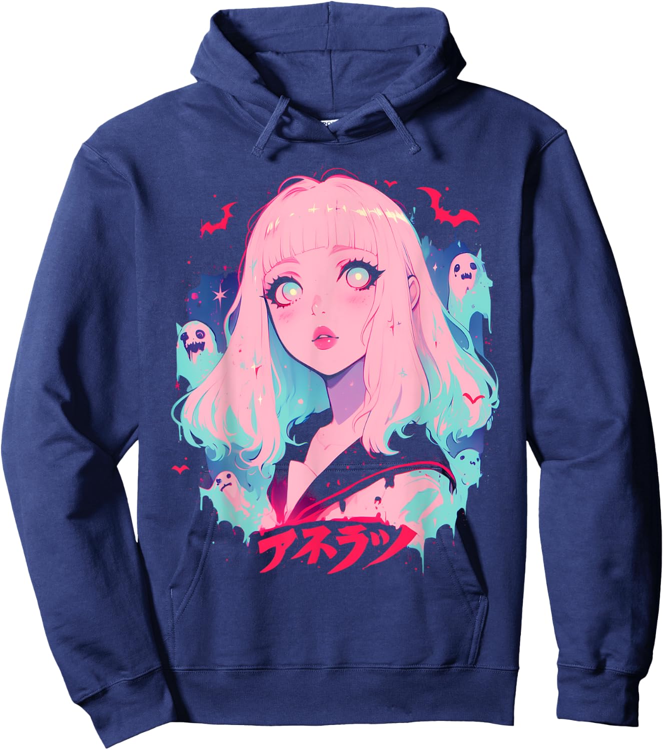 Goth Grunge Demon Anime Girl Waifu Horror Alt Aesthetic Hoodie - Hoodie | Navy