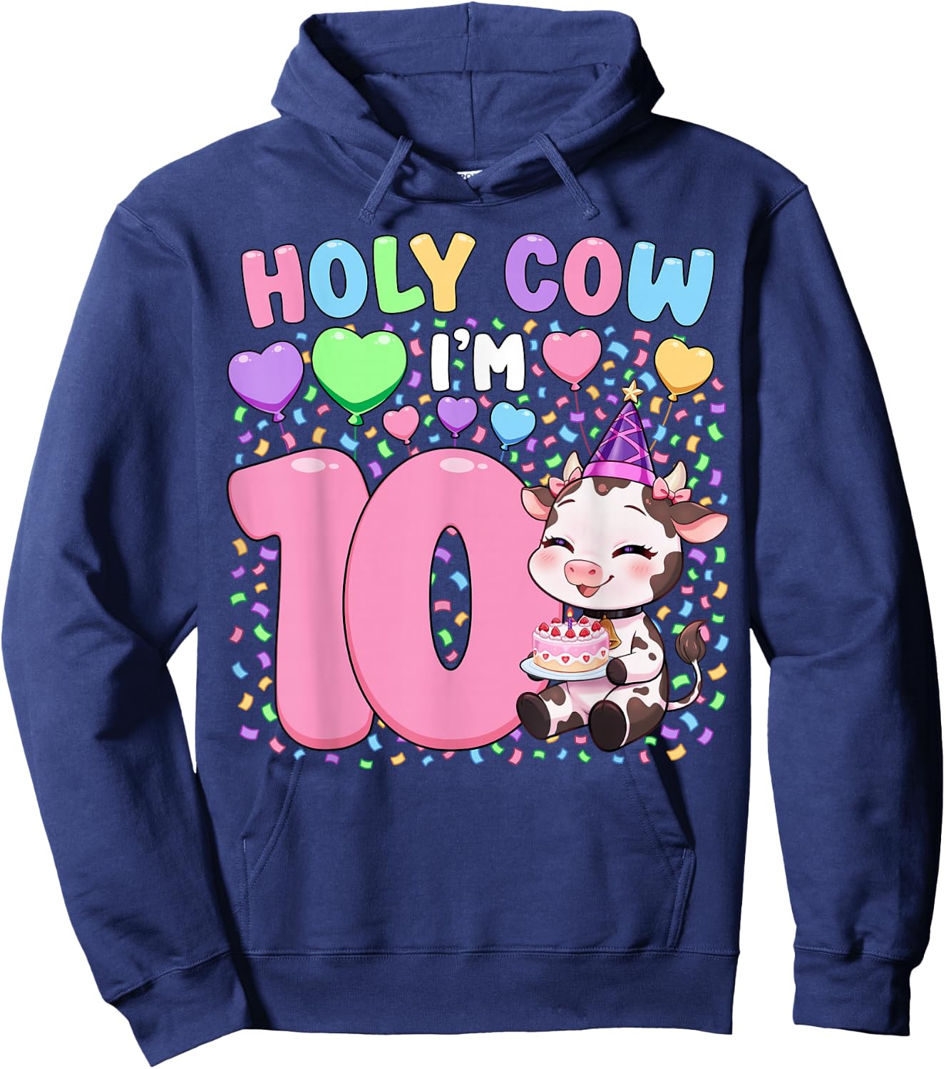 Farm Animal Cow Girls 10th Birthday Shirt | Holy Cow I'm 10 Hoodie - Hoodie | Navy