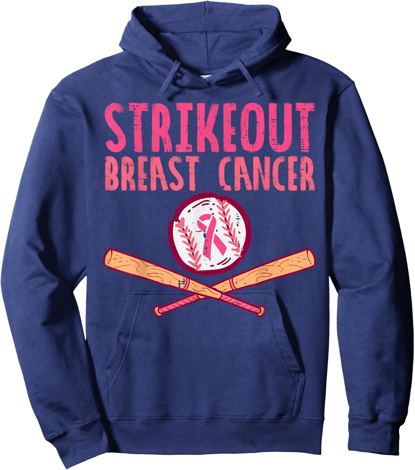 Strike Out Breast Cancer Baseball Fight Awareness Men Women Hoodie - Hoodie | Navy