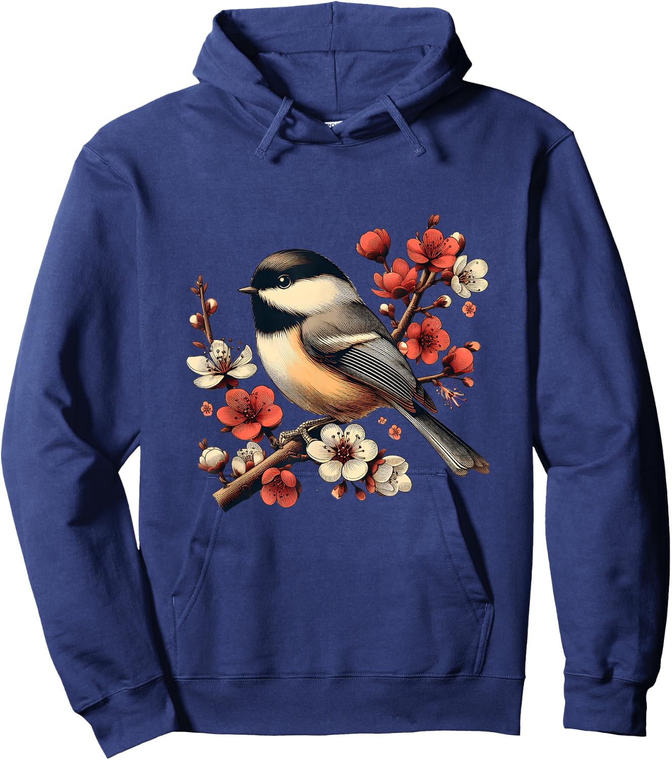 Bird Watching Nature Animal Vintage Blossom Chickadee Hoodie - Hoodie | Navy