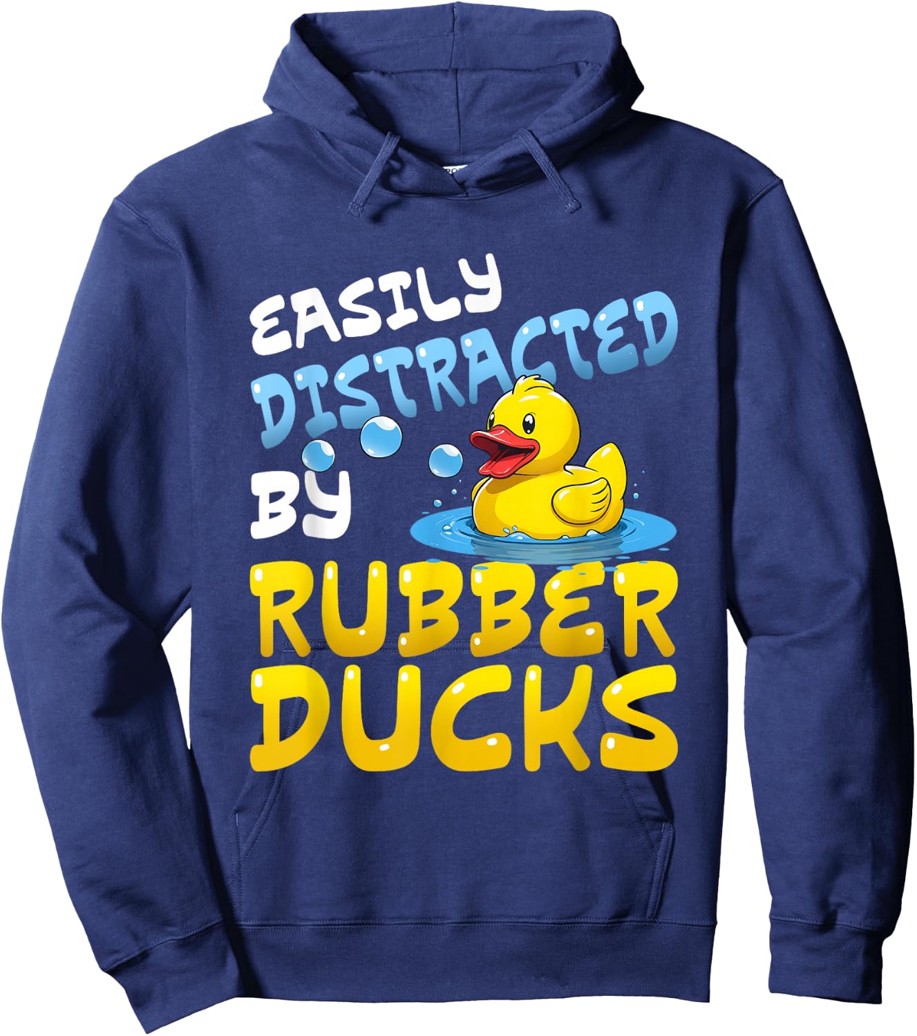 Quacktastic Duck Party Outfit Easily Distracted By Rubber Ducks -Adults Black Small Classic Fit Short Sleeve Cotton Blend Hoodie - Hoodie | Navy