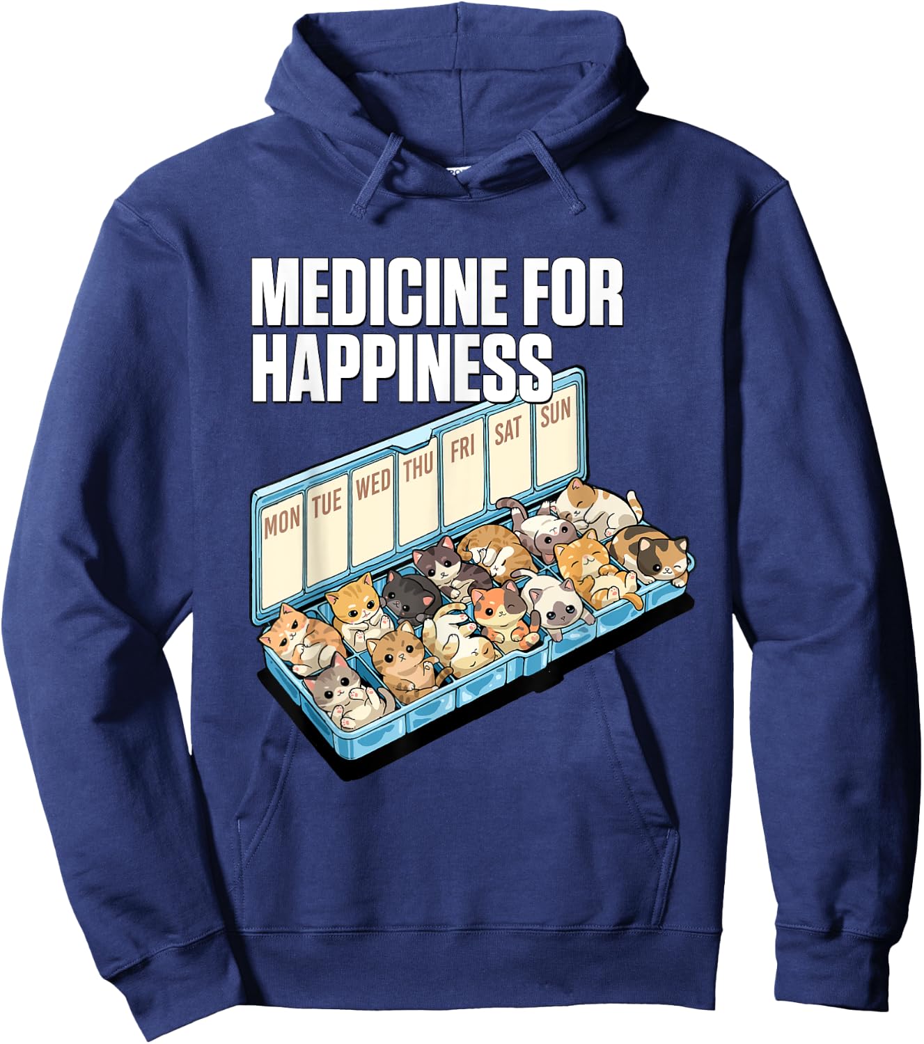 Medicine for Happiness Cute Cat Lovers Design Women Kids Hoodie - Hoodie | Navy