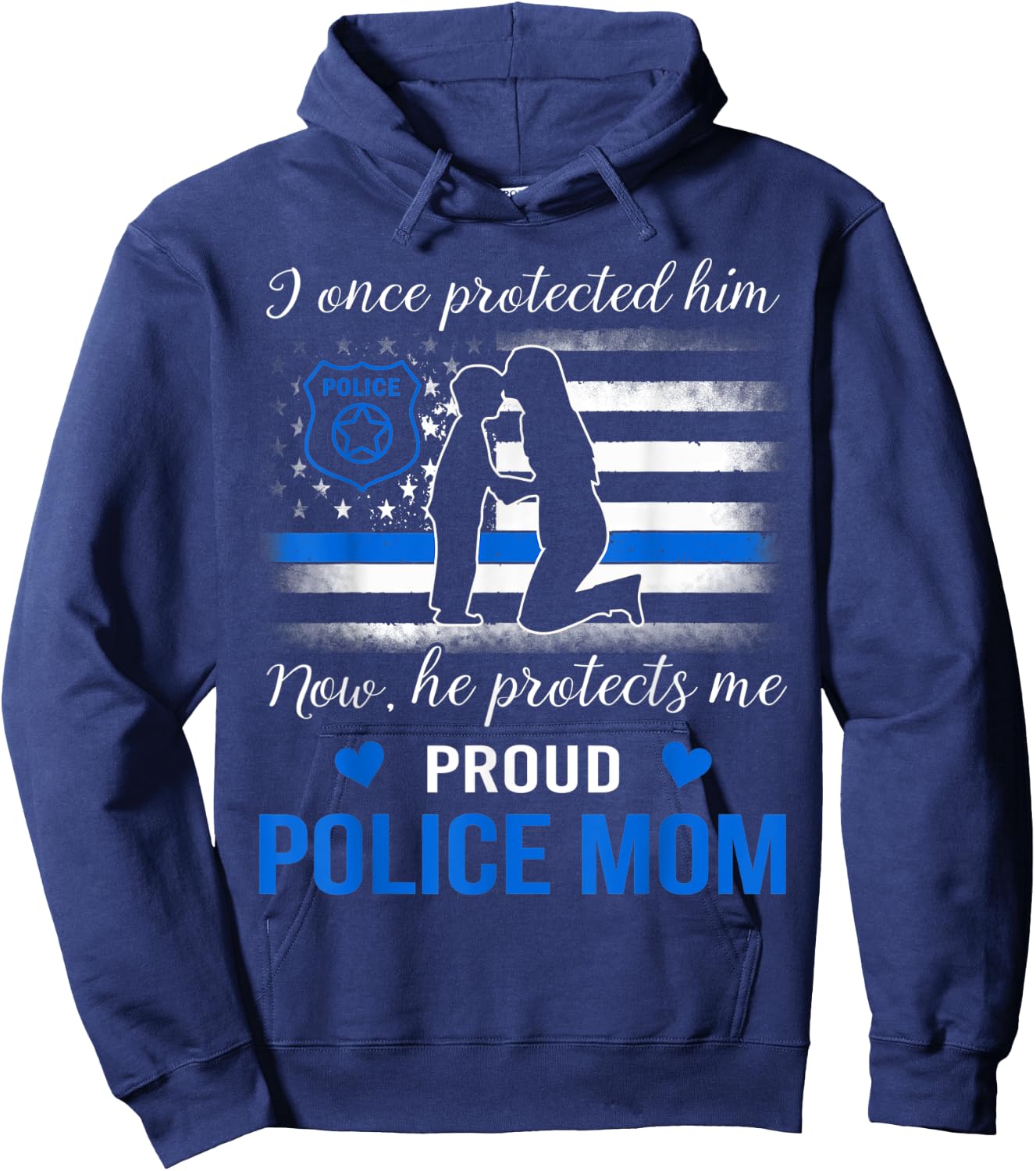 Thin Blue Line American Flag Proud Police Mom Men Hoodie - Hoodie | Navy