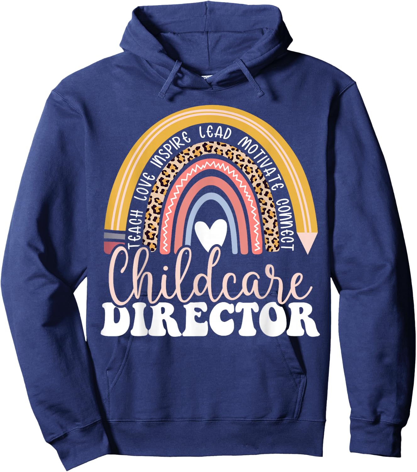 Childcare Director Rainbow Leopard Print Daycare Provider Hoodie - Hoodie | Navy