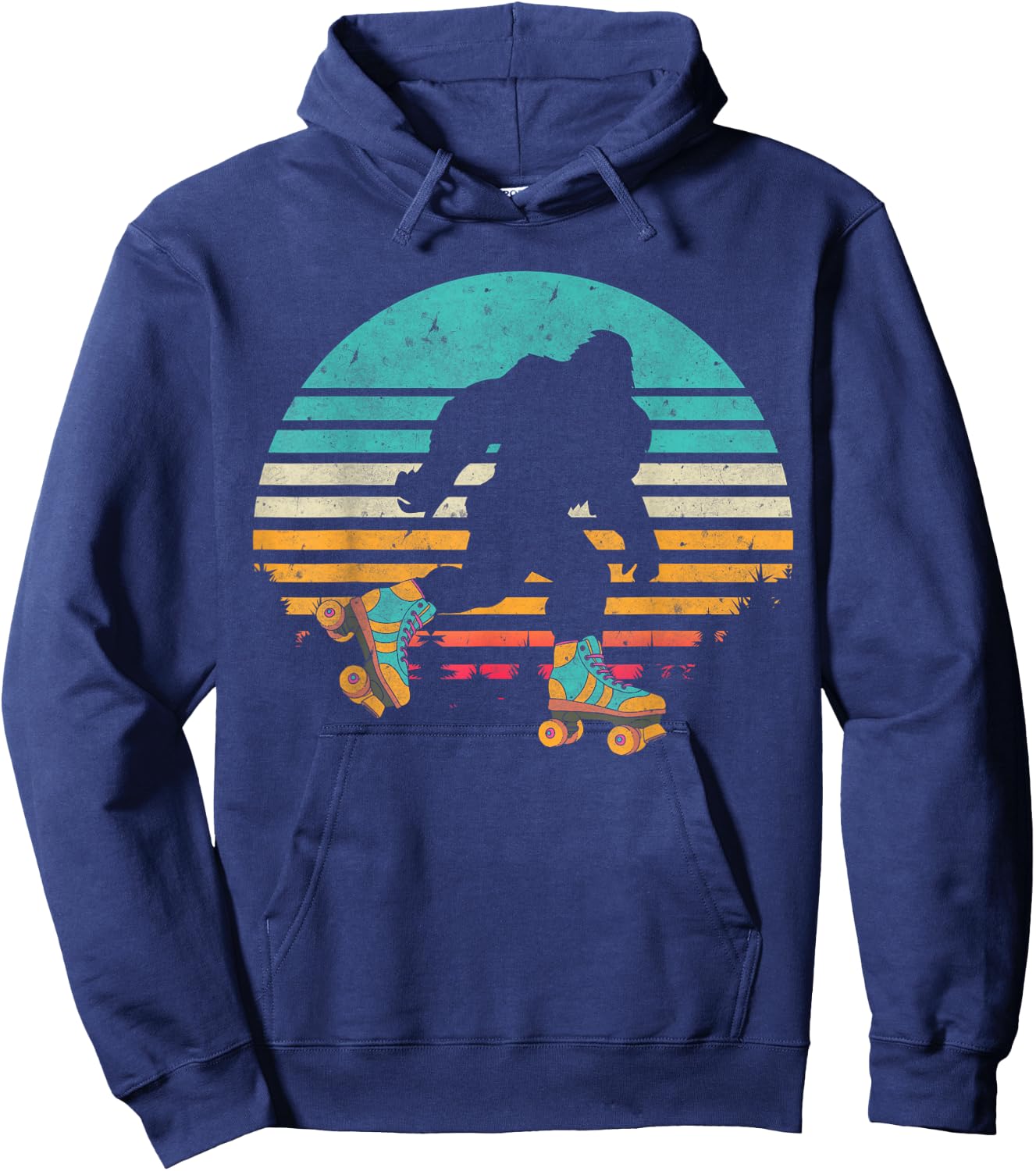 Vintage Retro Bigfoot Roller Skating Sunset 80s 90s Skater Hoodie - Hoodie | Navy