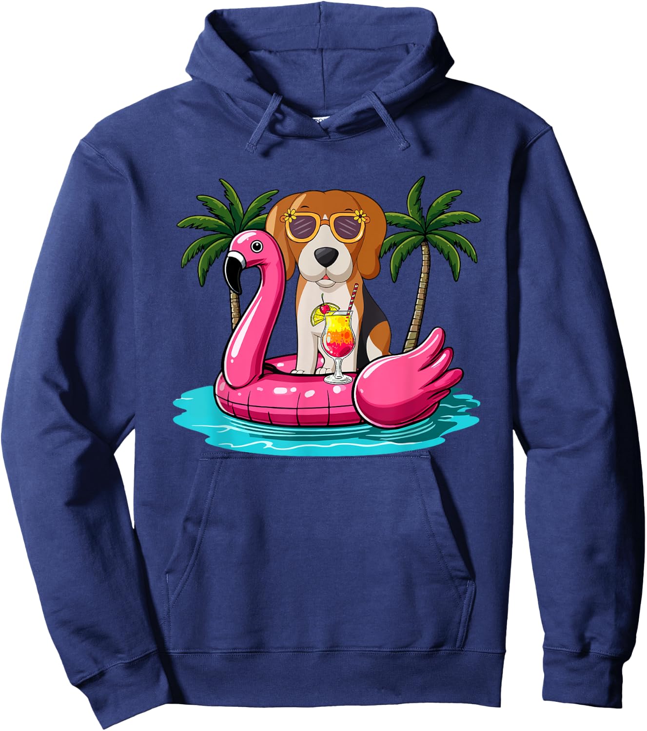 Beagle Sunglasses On Flamingo Cute Float Costume Summer Hoodie - Hoodie | Navy