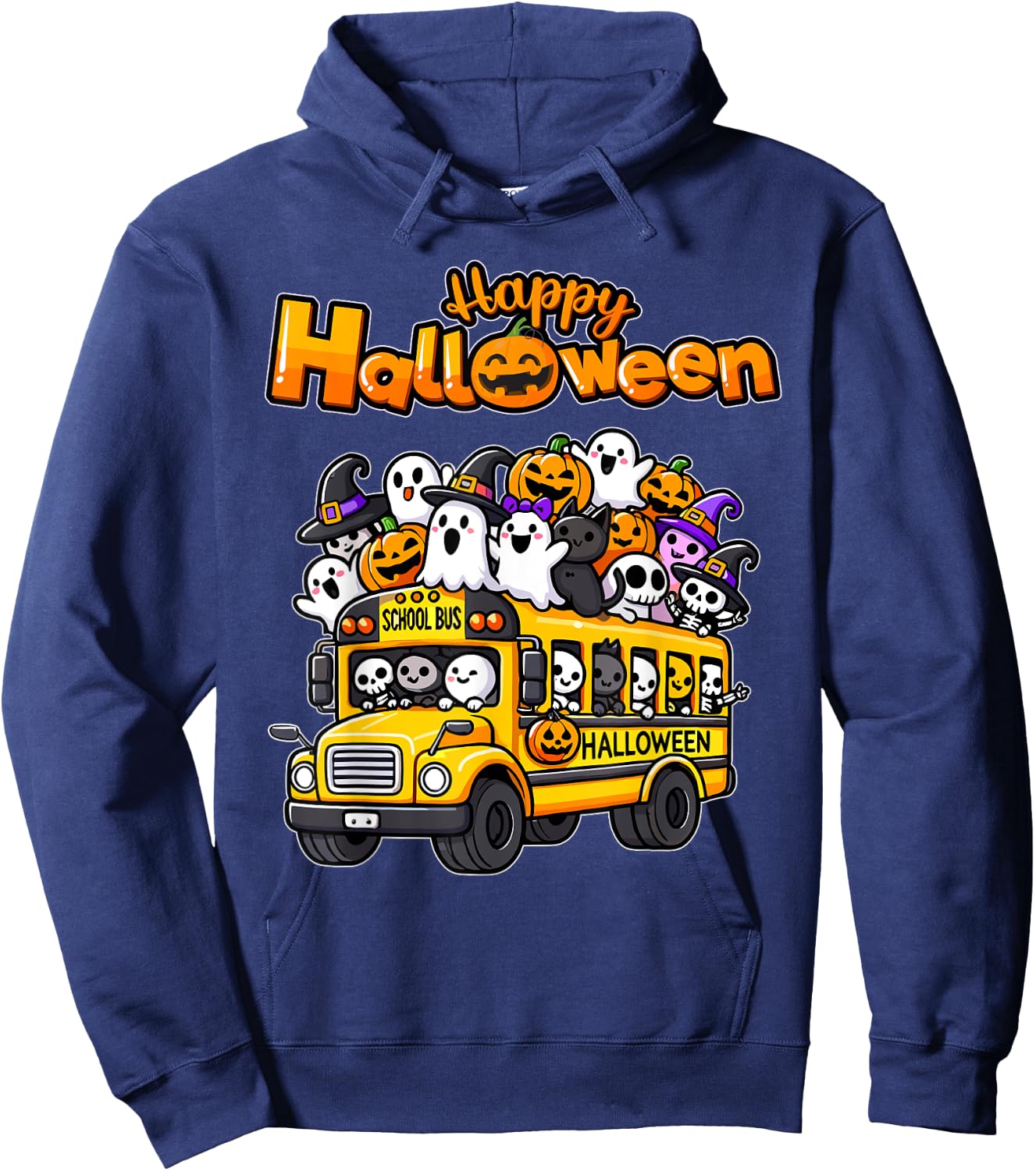 Teacher Halloween School Bus Driver Cute Ghost Witch Party Hoodie - Hoodie | Navy