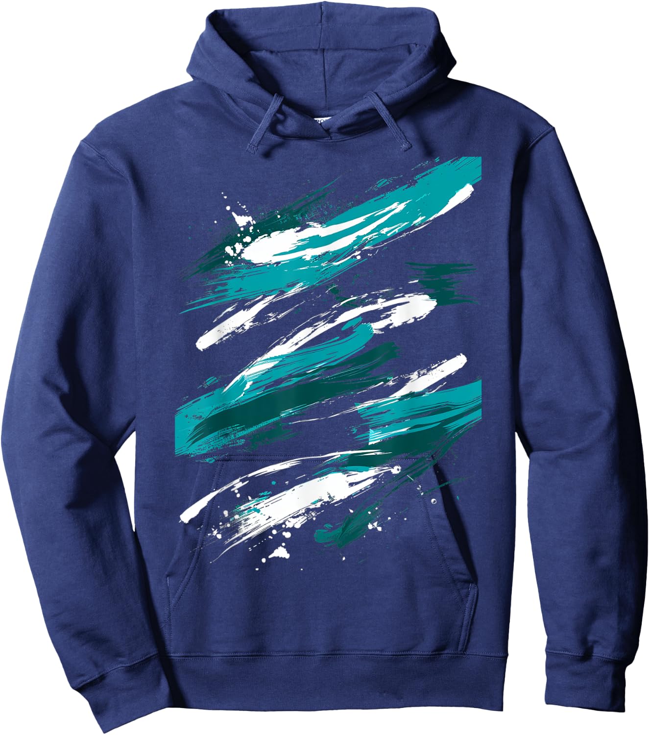 Teal And Black Brush Strokes Graphic Hoodie - Hoodie | Navy