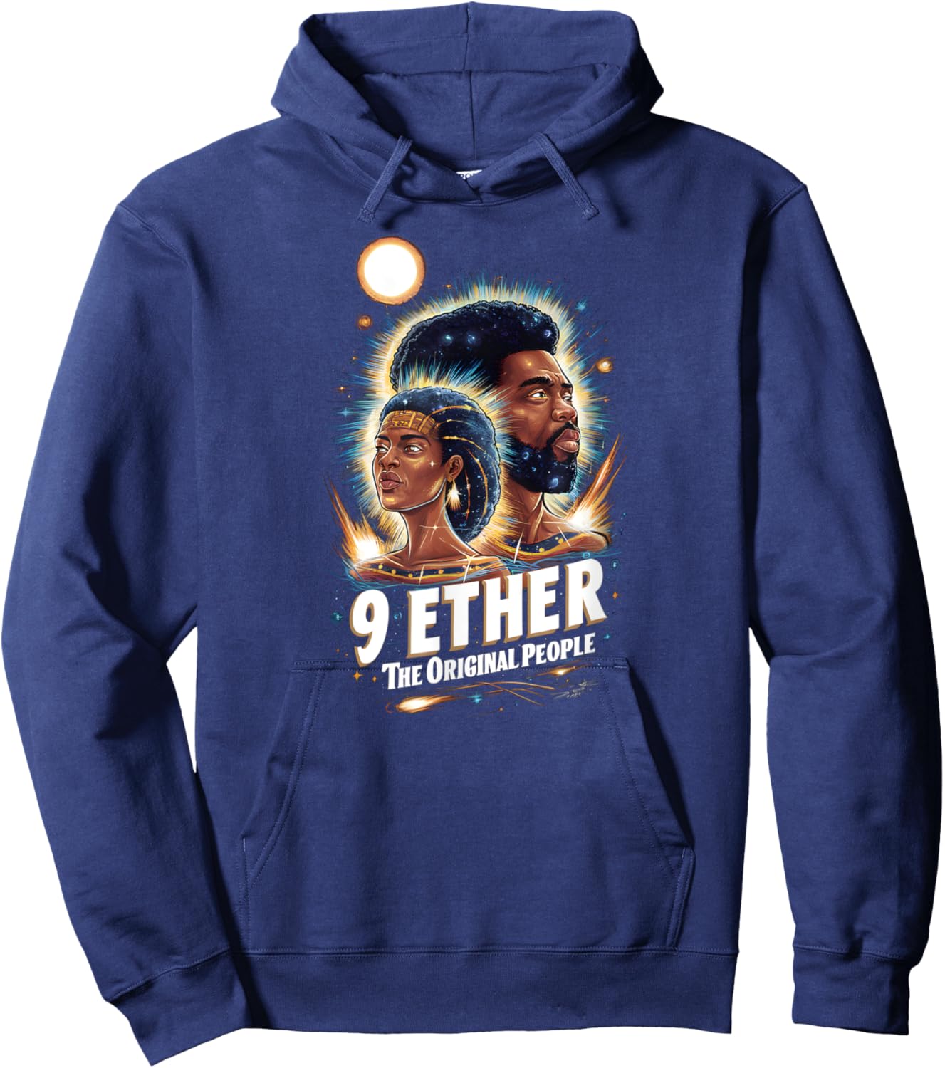 9 Ether The Original People Afrocentric Cosmic Design Hoodie - Hoodie | Navy