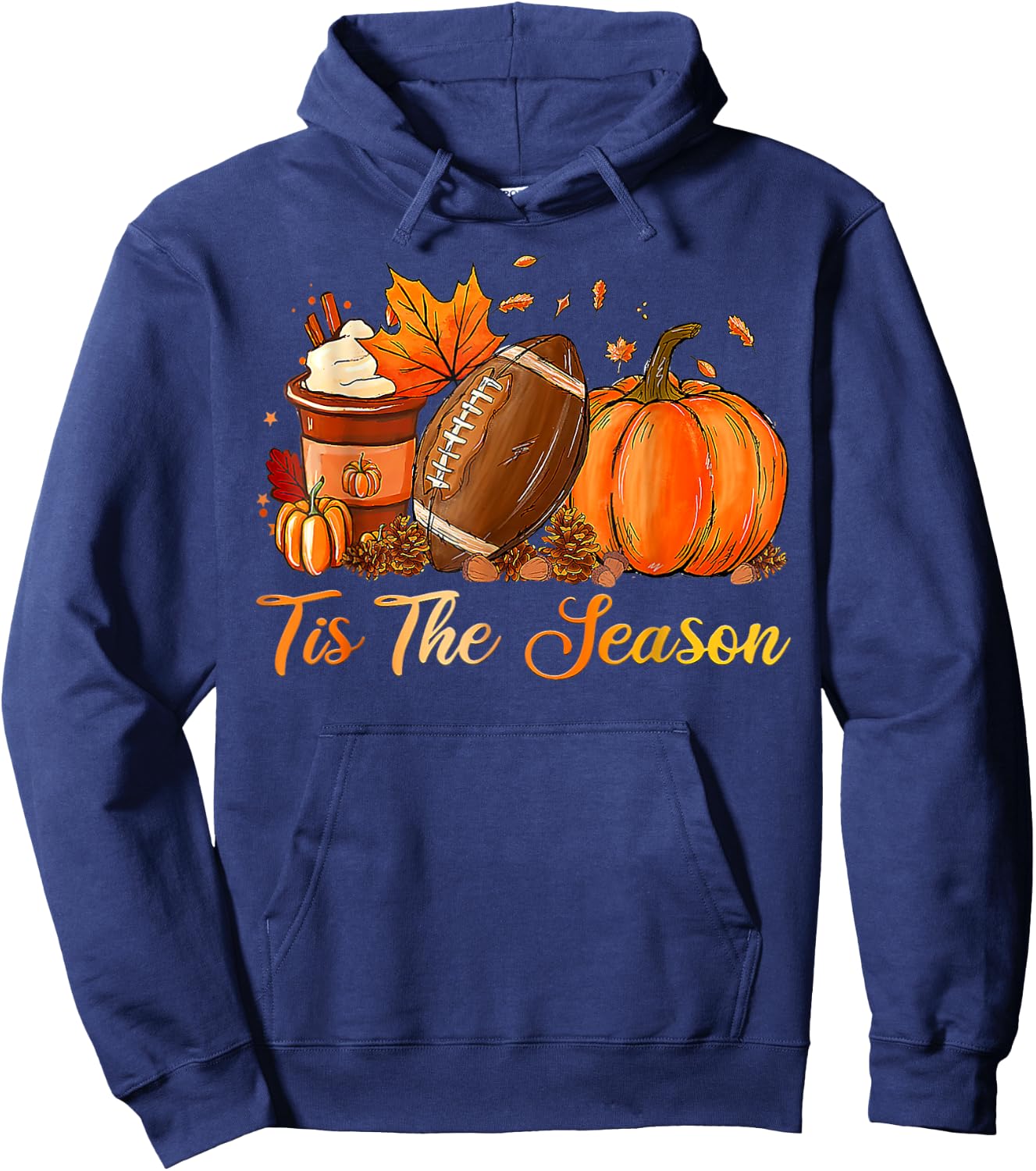 Pumpkin Spice Football Tis The Season Fall Thanksgiving Hoodie - Hoodie | Navy