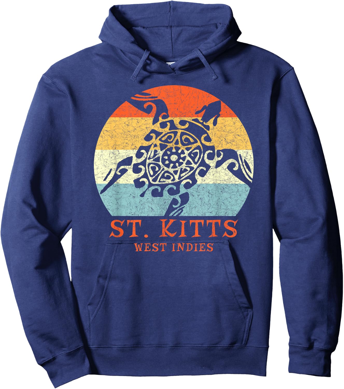 St. Kitts, West Indies Vintage Tribal Turtle Vacation Hoodie - Hoodie | Navy