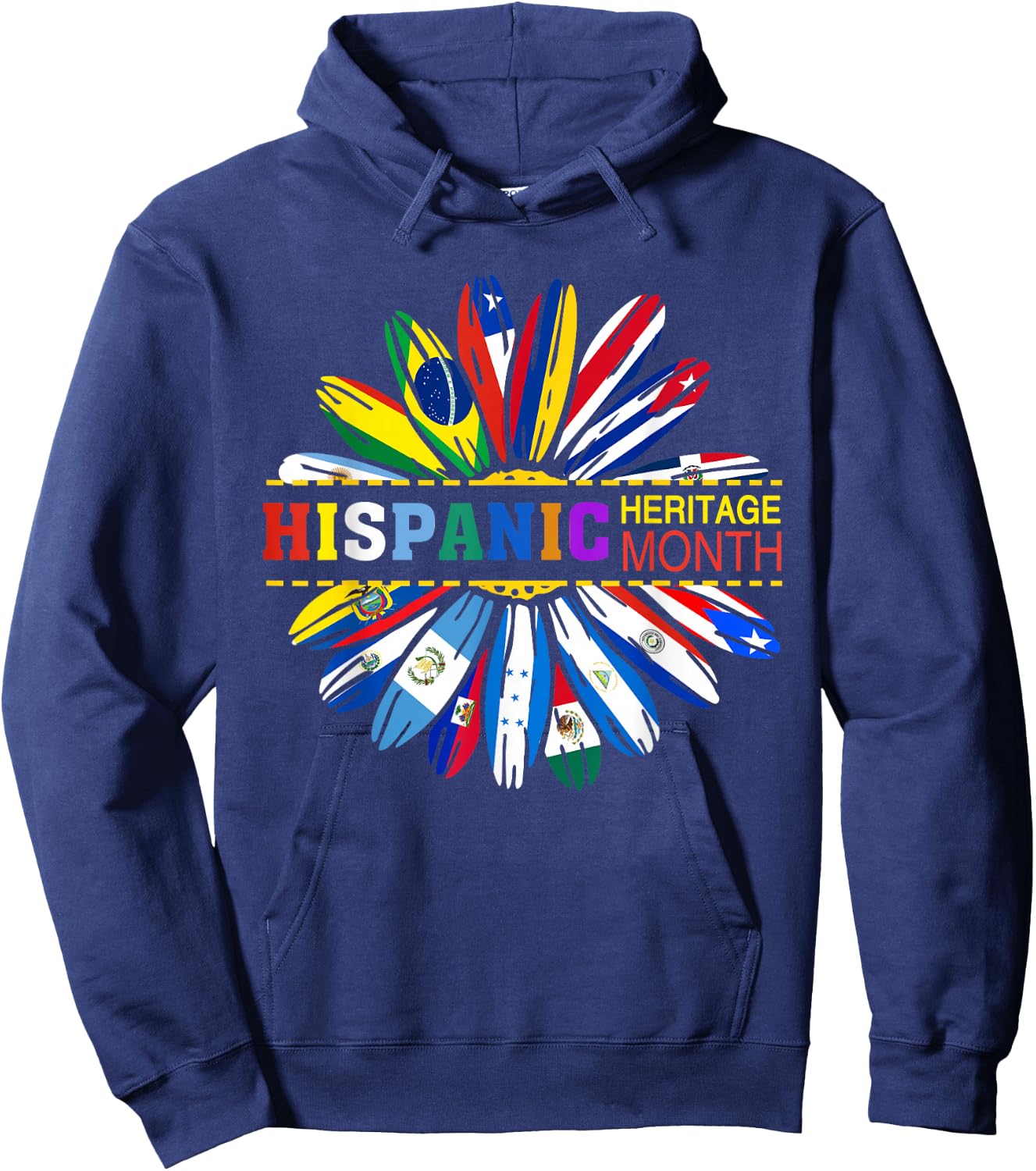 Sunflower Hispanic Heritage Month Latino Countries Flags Hoodie - Hoodie | Navy