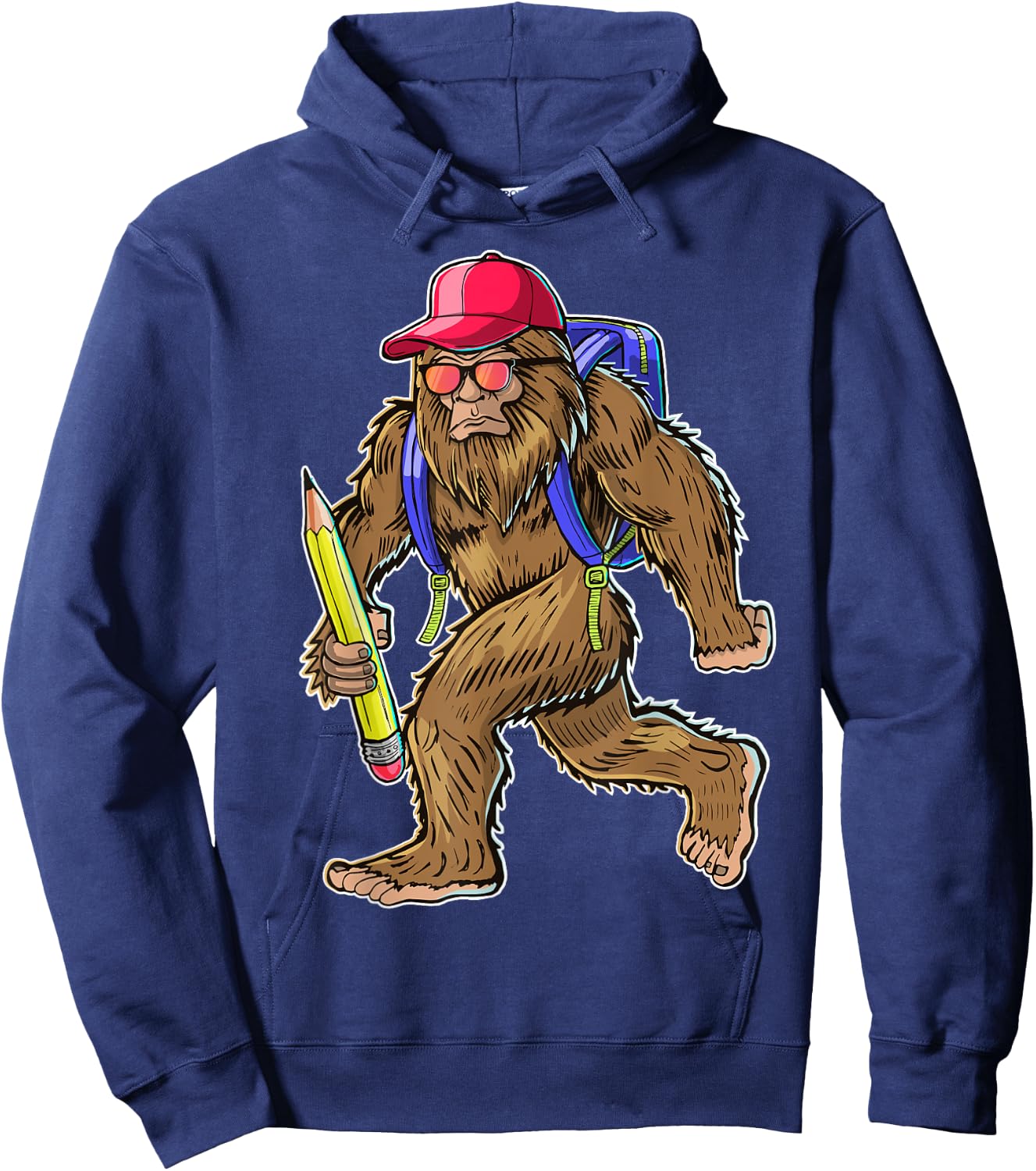 Funny Bigfoot Back to School Kid Bigfoot Backpack Boys Hoodie - Hoodie | Navy