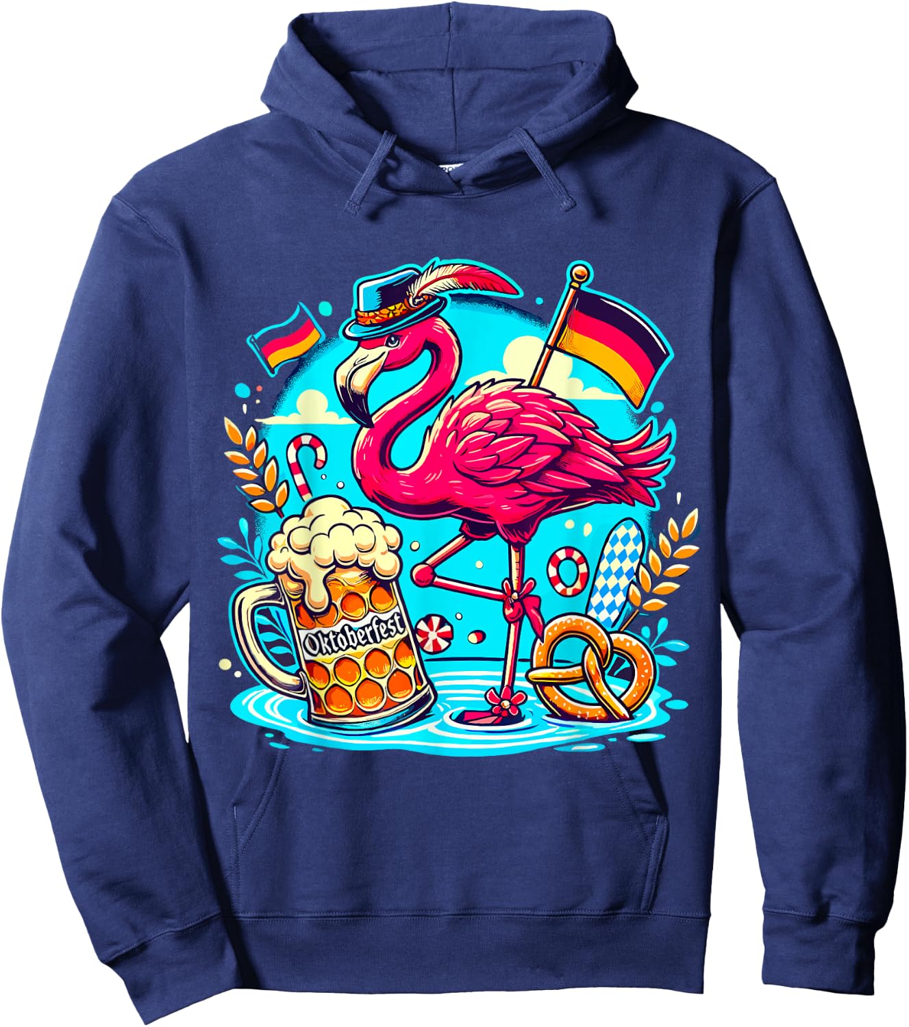 Octoberfest Flamingo Beer Germany Brezel Oktoberfest Hoodie - Hoodie | Navy