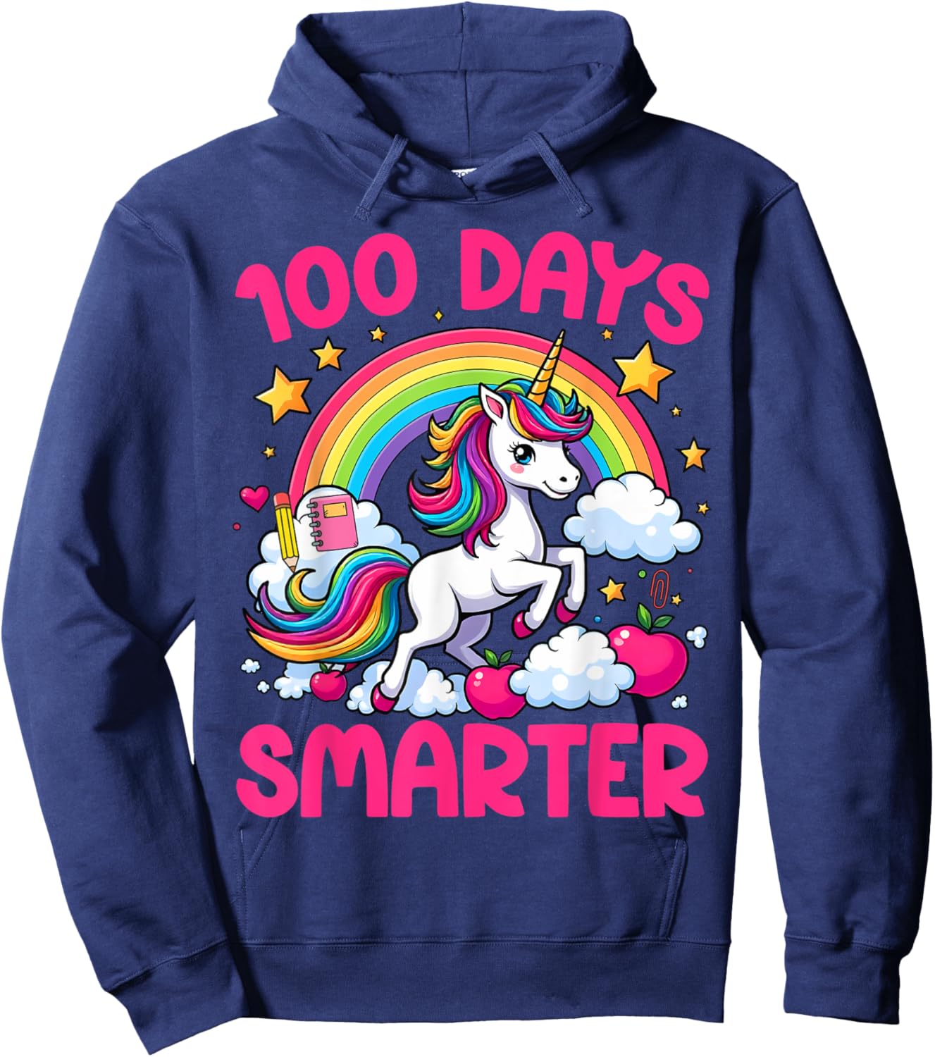 100 Days Of School Smarter Unicorn Teacher Girls 100th Days Hoodie - Hoodie | Navy