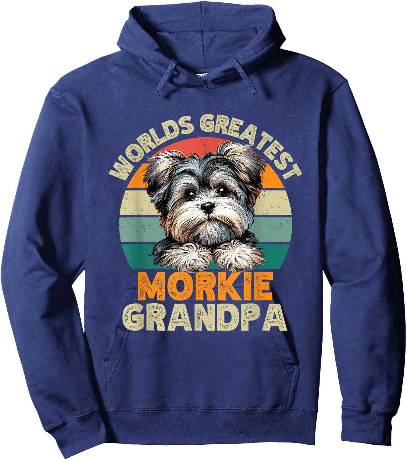 Worlds Greatest Morkie Dog Grandpa Funny Retro Dogs Owner Hoodie - Hoodie | Navy