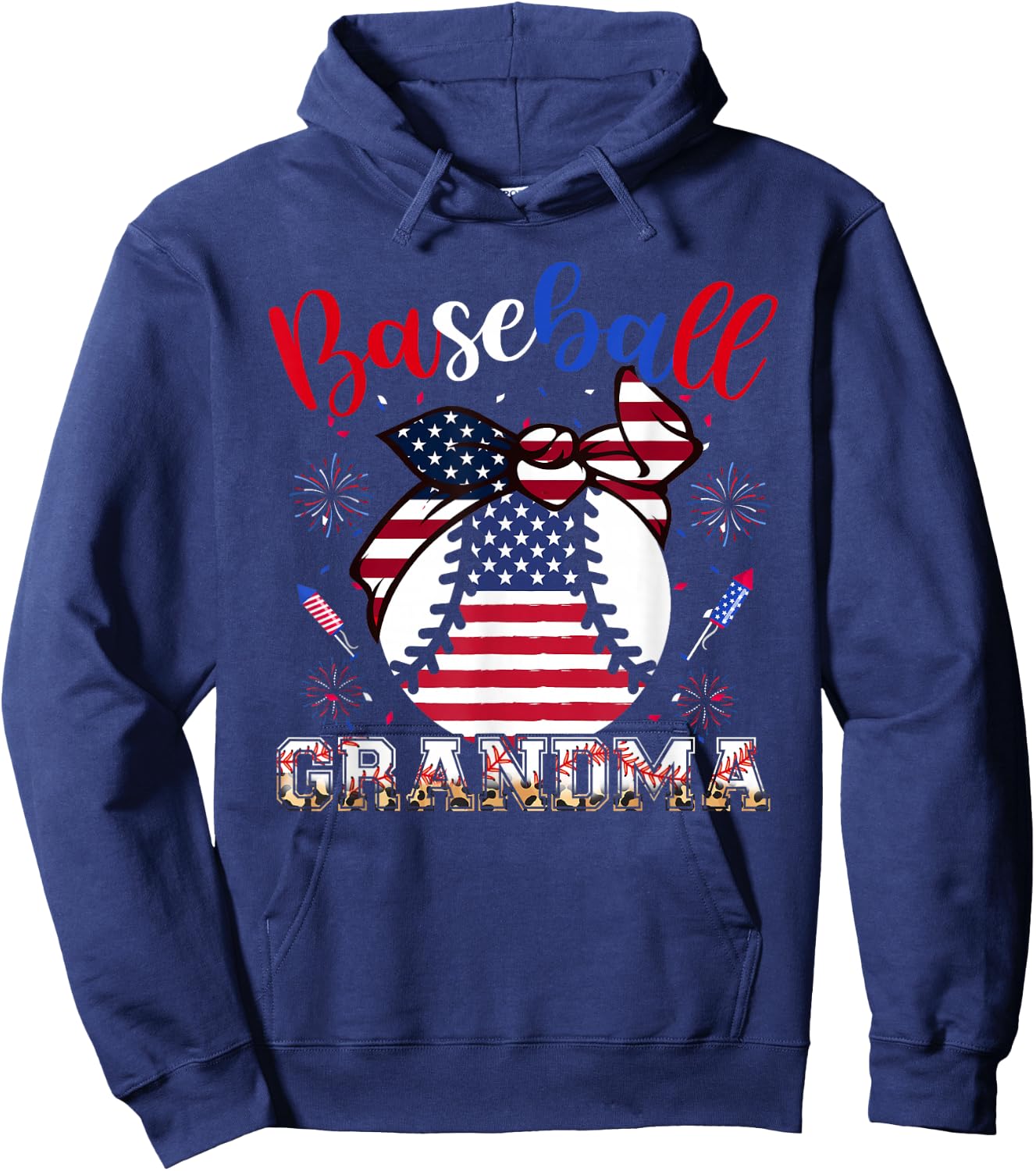 Baseball Grandma Headband Baseball Ball 4th Of July Nana Hoodie - Hoodie | Navy