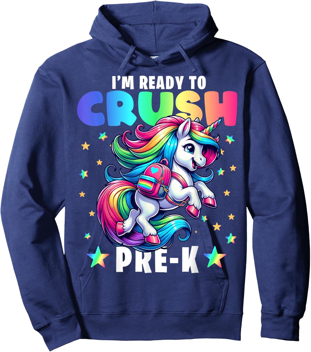 Crush Pre-K Girls Back to School Unicorn First Day Preschool Hoodie - Hoodie | Navy