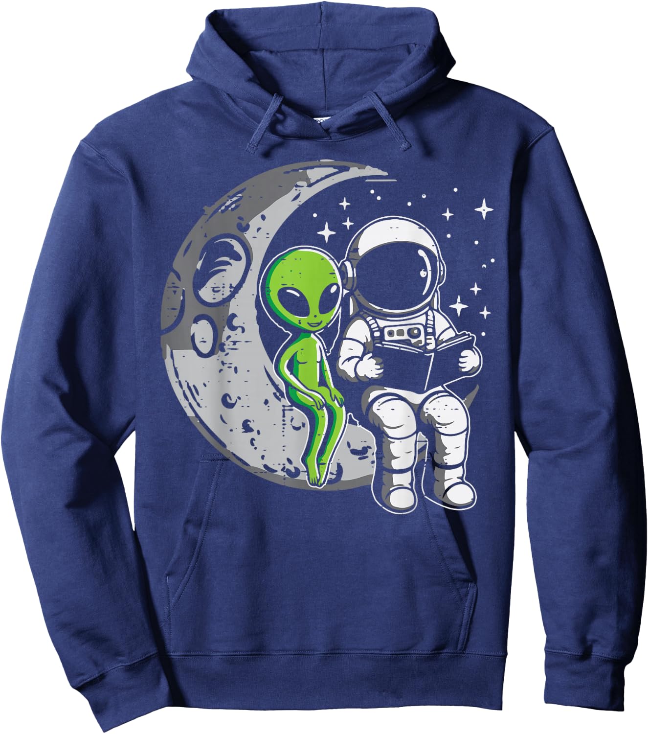 Astronaut Reading Book to Alien Moon Space Women Kids Men Hoodie - Hoodie | Navy