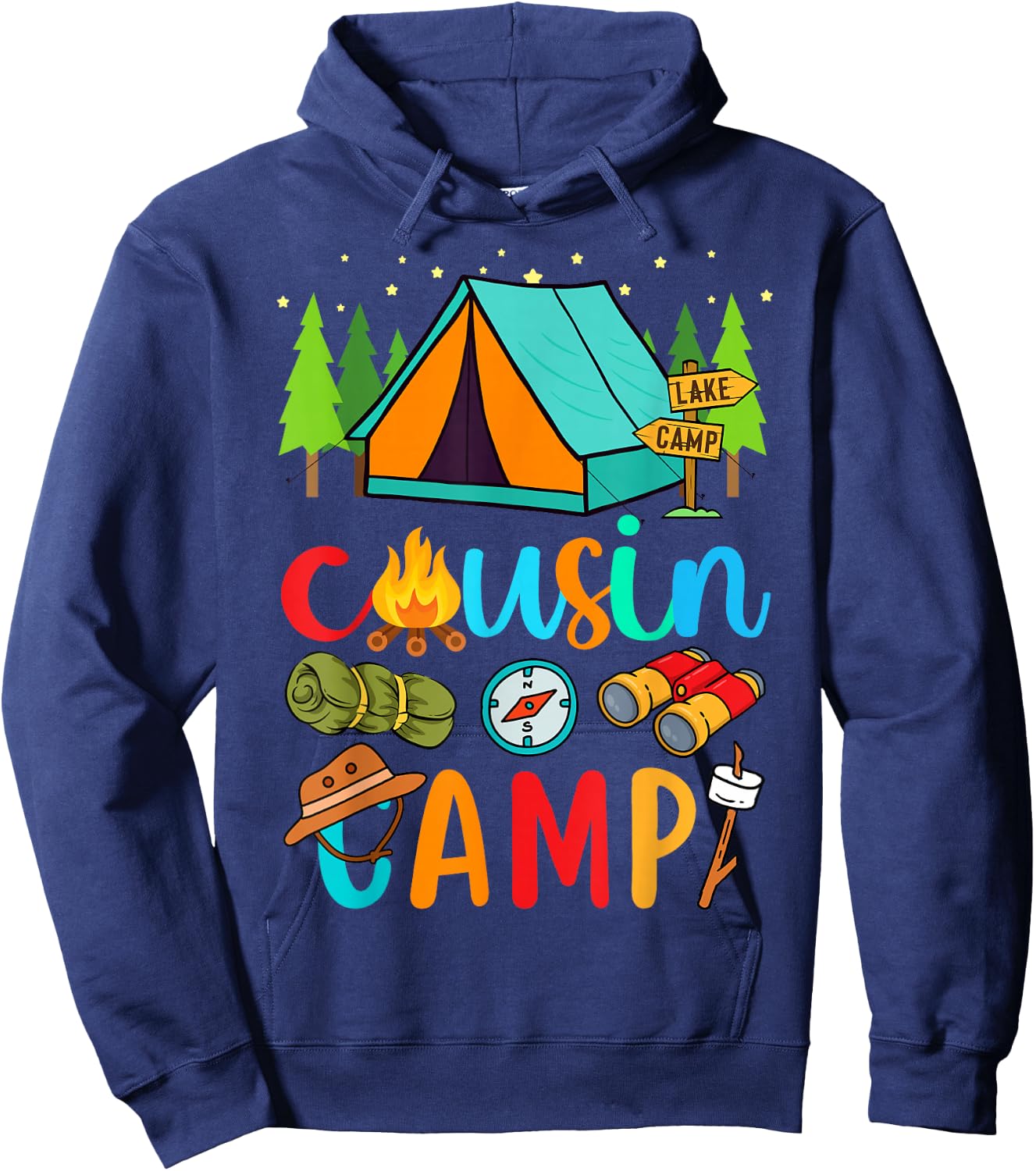Funny Cousin Camp 2025 Family Vacation Summer Camping Crew Hoodie - Hoodie | Navy