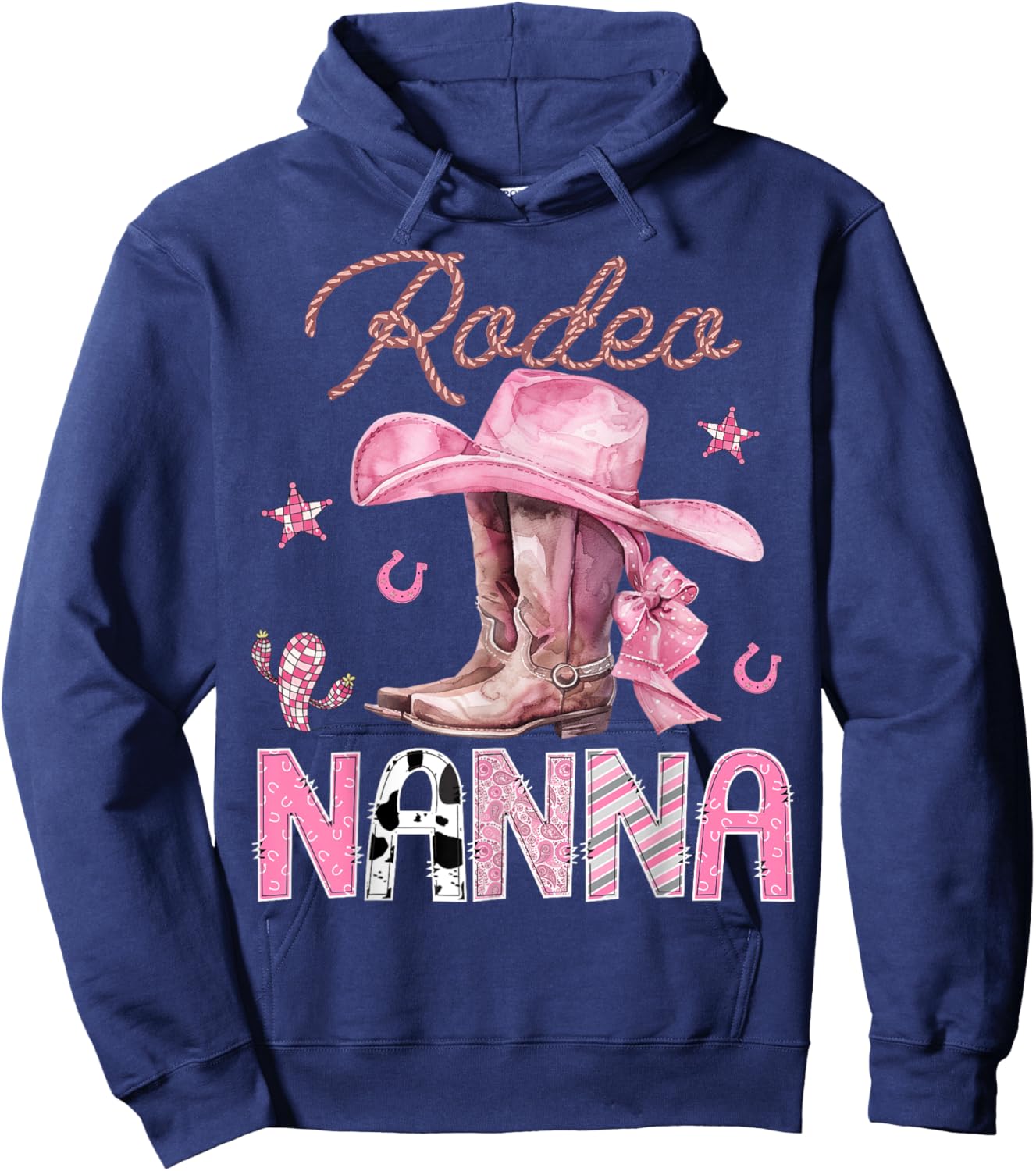 Rodeo Nanna Pink Boots Coquette CowGirl Birthday Party Hoodie - Hoodie | Navy