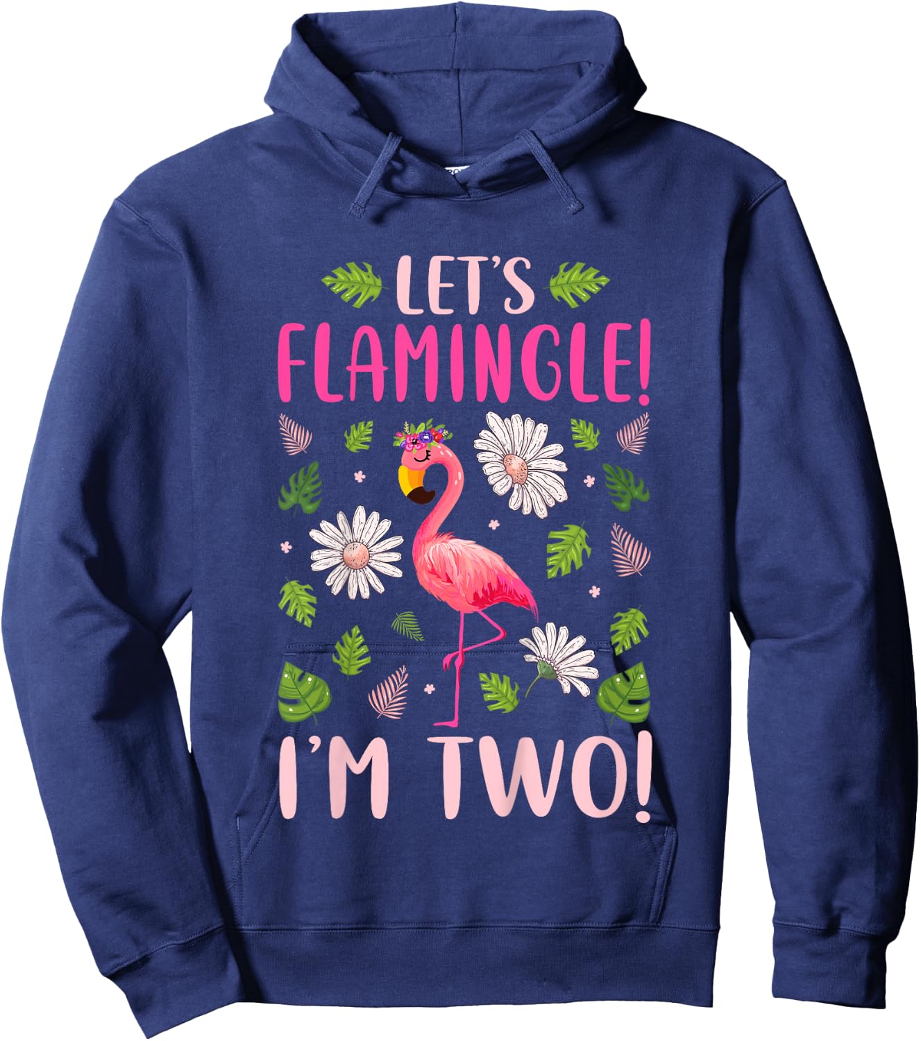 Kids Let's Flamingle I'm Two 2 Years Old 2nd Birthday Flamingo Hoodie - Hoodie | Navy