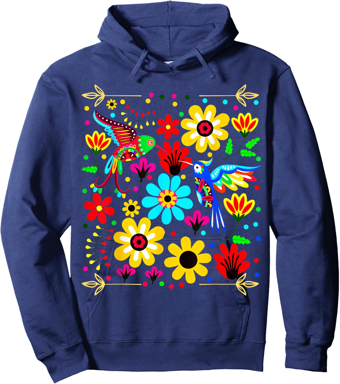 Floral Bird Otomi Mexican Style Mexicano Mexicana Hoodie - Hoodie | Navy