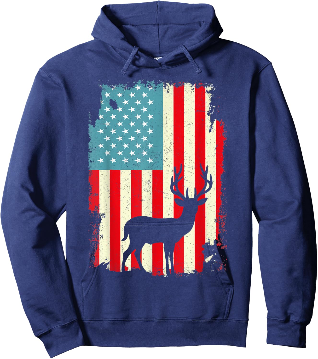 Patriotic Deer Hunting Whitetail Buck USA Flag 4th Of July Men Hoodie - Hoodie | Navy