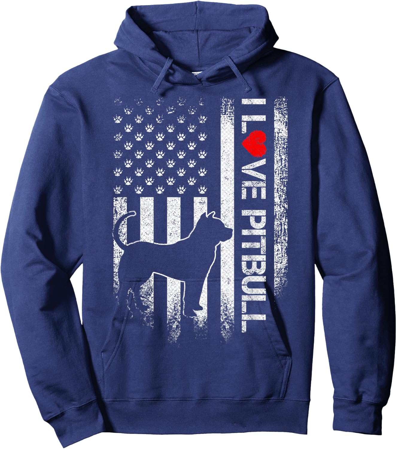 Vintage USA Flag I Love My Pitbull Dog Heart Funny Kids Men Hoodie - Hoodie | Navy
