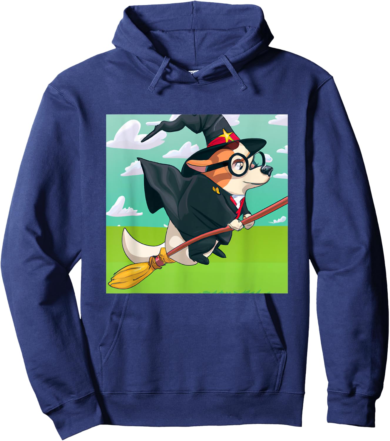 Wizard Corgi Magic Spell Fantasy Witchcraft Flying Hoodie - Hoodie | Navy