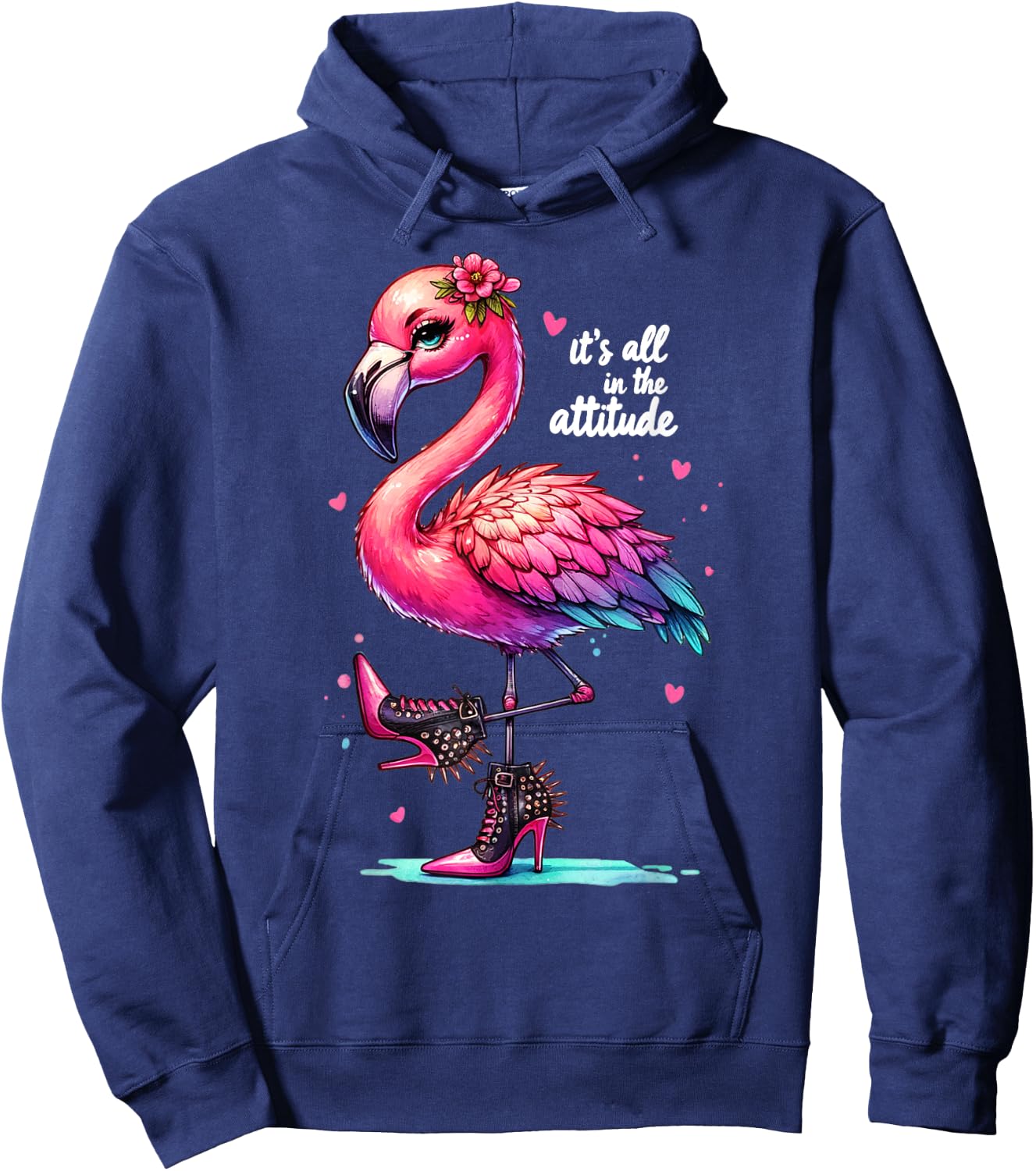 Cute Flamingo Spike Heels It's All in the Attitude Girls Hoodie - Hoodie | Navy