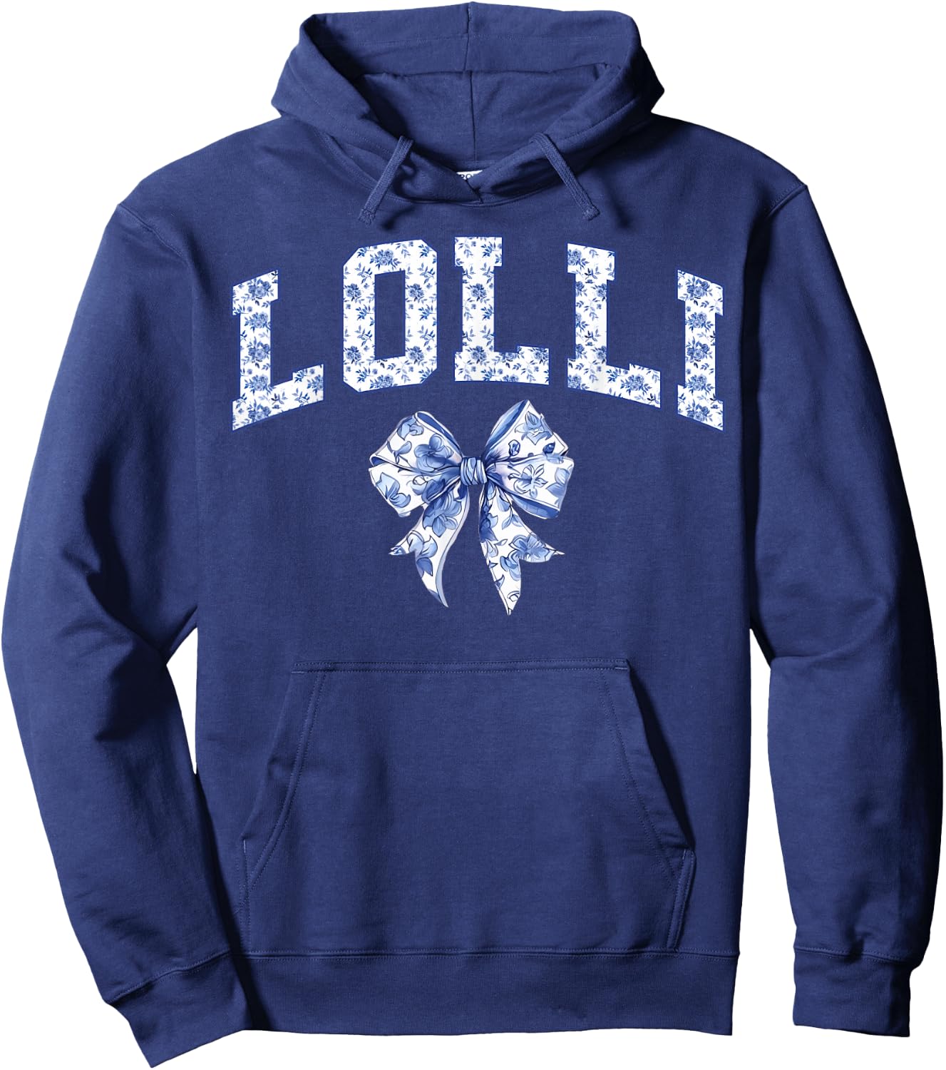 Lolli Coquette Toile Blue Bow Floral Family Matching Hoodie - Hoodie | Navy