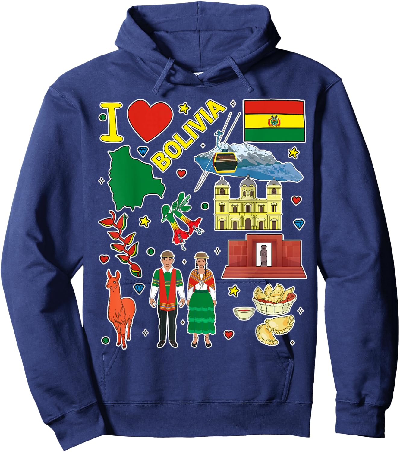 Bolivian hand drawn symbols, Bolivia map, cultural icons Hoodie - Hoodie | Navy