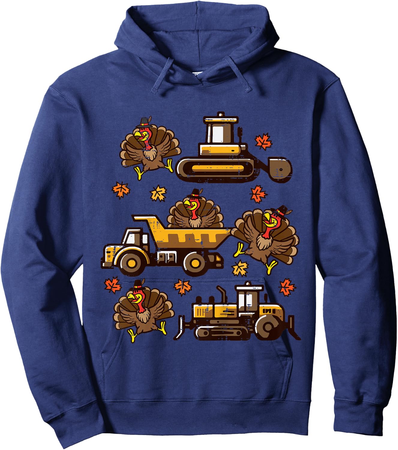 Kids Thanksgiving Construction Trucks Fall Toddler Boys Kid Youth Hoodie - Hoodie | Navy