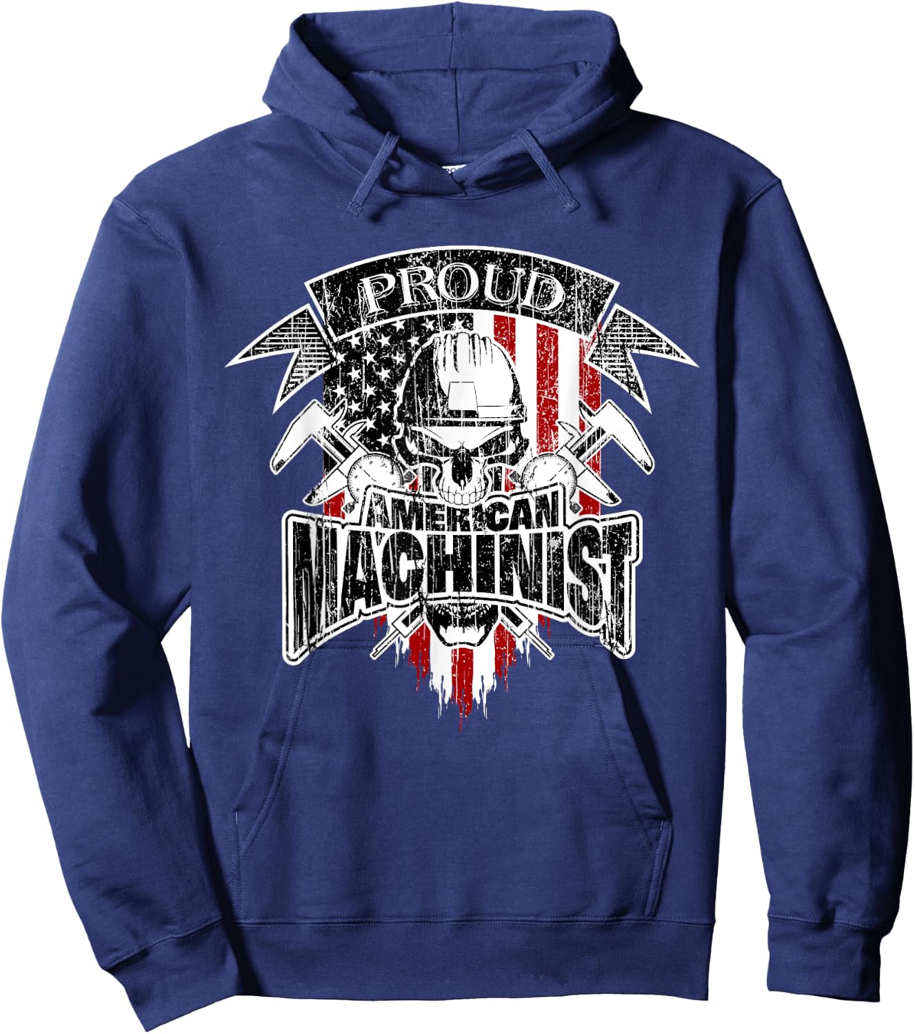 Proud Patriotic Machinist with American Flag Women Men Hoodie - Hoodie | Navy