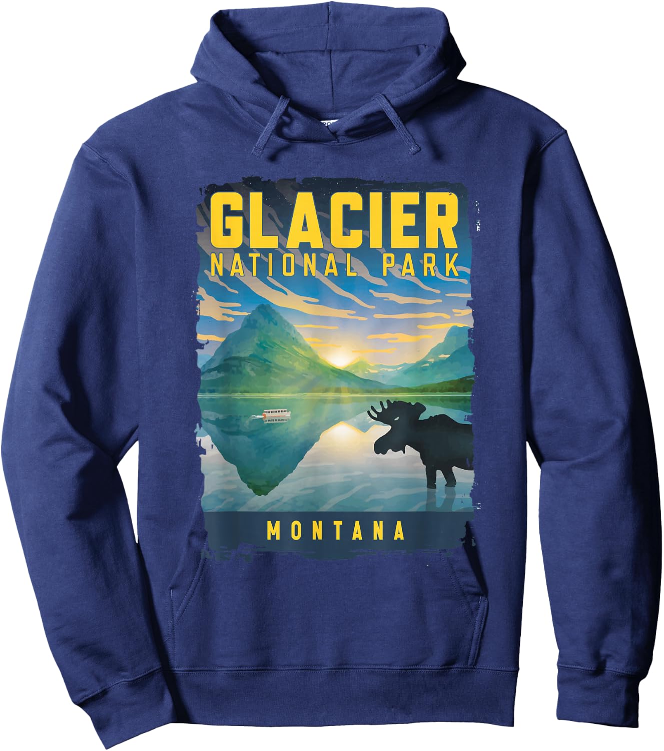 Glacier National Park Montana Moose On A Lake Landscape Hoodie - Hoodie | Navy