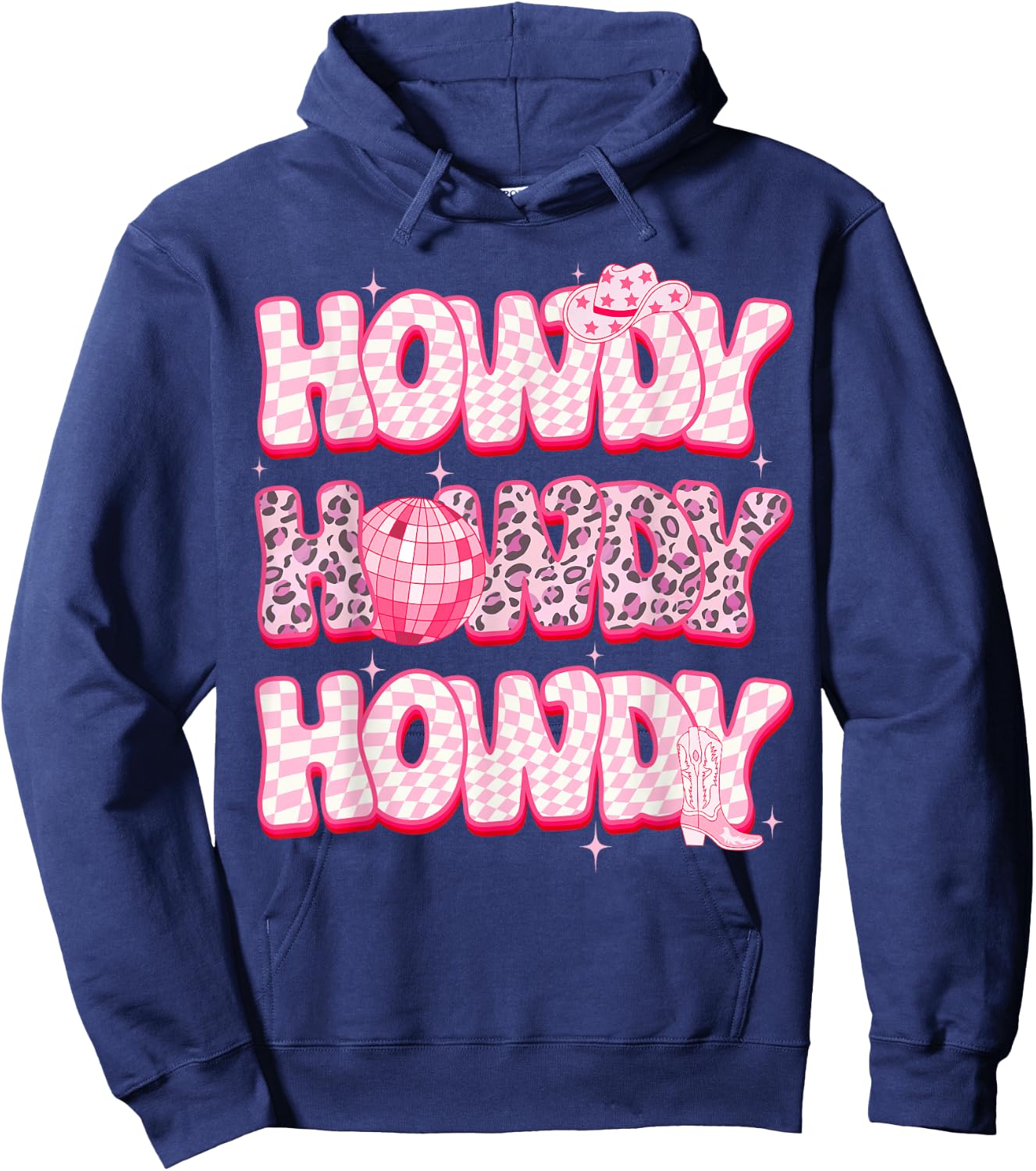 Disco Howdy Western Rodeo Girl Country Pink Cowgirl Leopard Hoodie - Hoodie | Navy