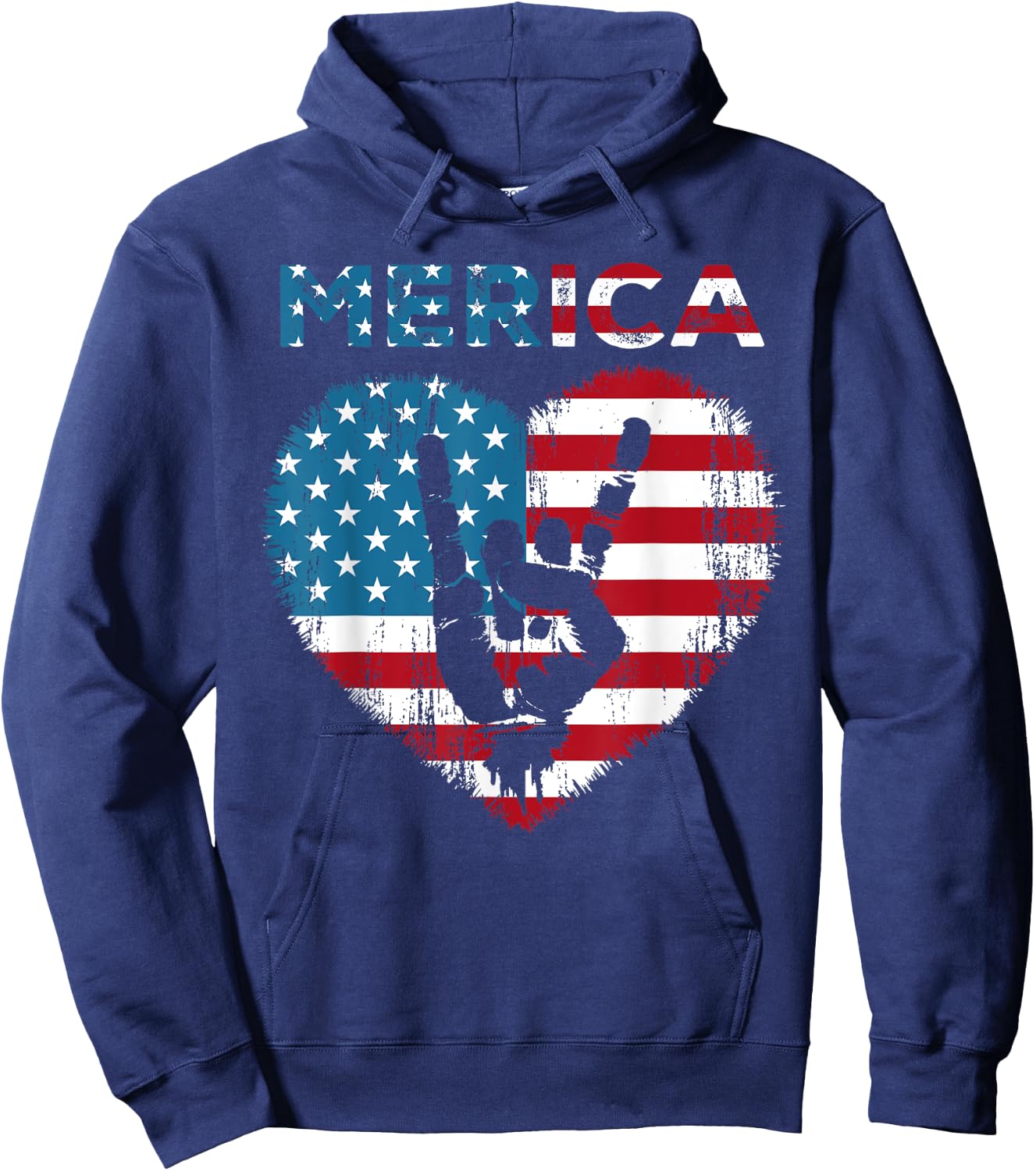 Merica Rock Sign 4th of July American Flag USA Men Women Hoodie - Hoodie | Navy