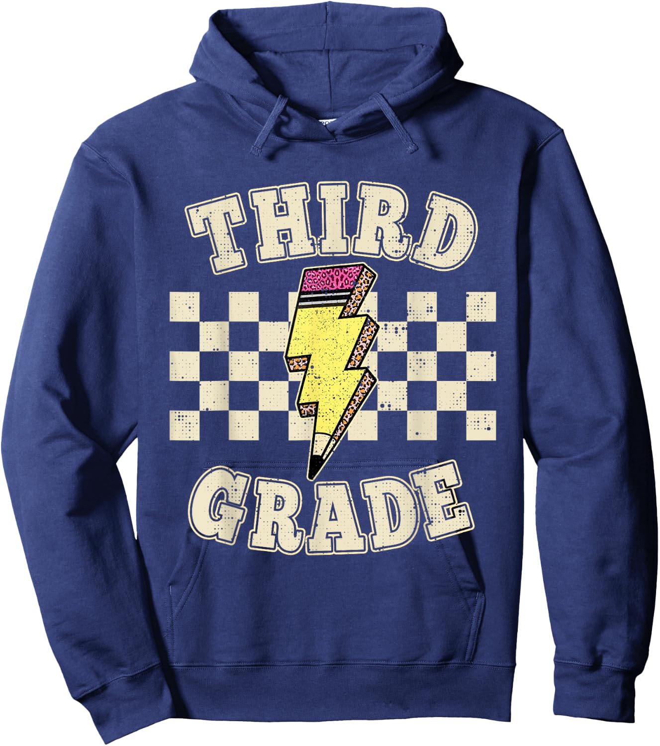 Retro Third Grade Teacher Lightning Bolt Pencil Teacher Kids Hoodie - Hoodie | Navy