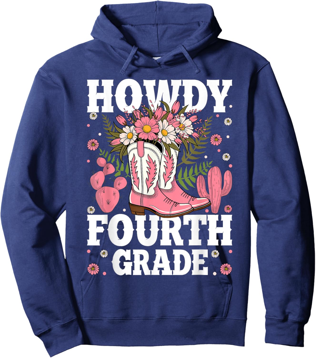 Howdy Fourth Grade Western 4th Grade Teacher Cowboy Cowgirl Hoodie - Hoodie | Navy
