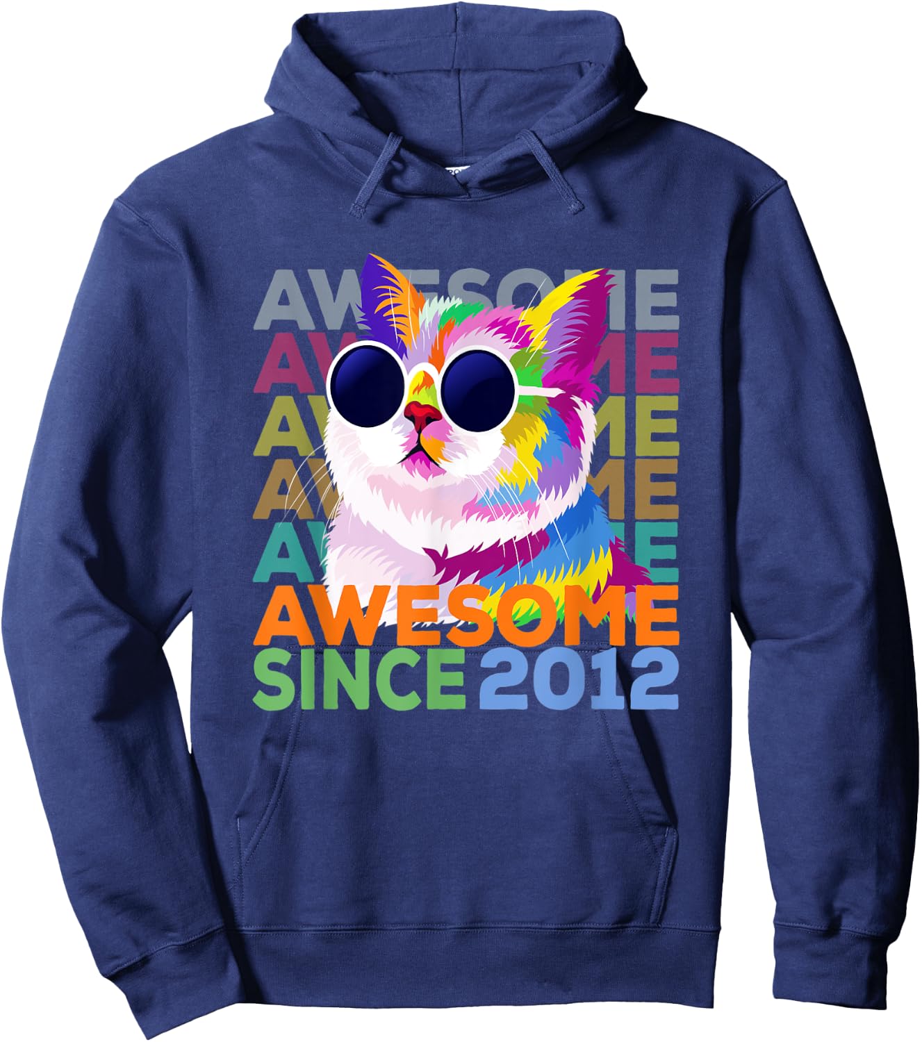 Awesome Since 2012 Shirt Funny Cat Lover 10th Birthday Shirt Women Kids Hoodie - Hoodie | Navy