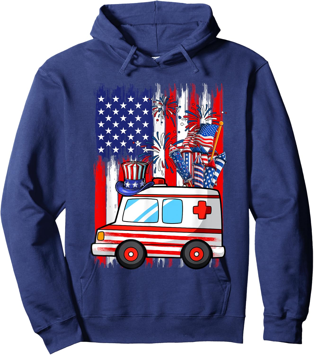 Red Blue White Costume Ambulance 4th Of July Proud Flag Kids Men Hoodie - Hoodie | Navy
