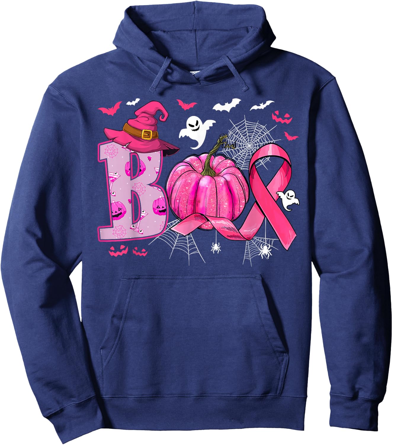 Breast Cancer Awareness Boo Ghost Halloween Women Kids Hoodie - Hoodie | Navy