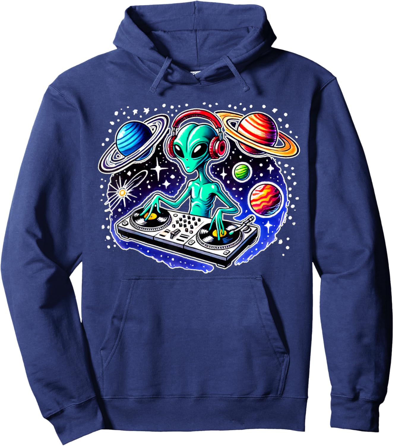 Alien DJ Funny Cosmic Space Rave EDM Music Festival Alien Hoodie - Hoodie | Navy
