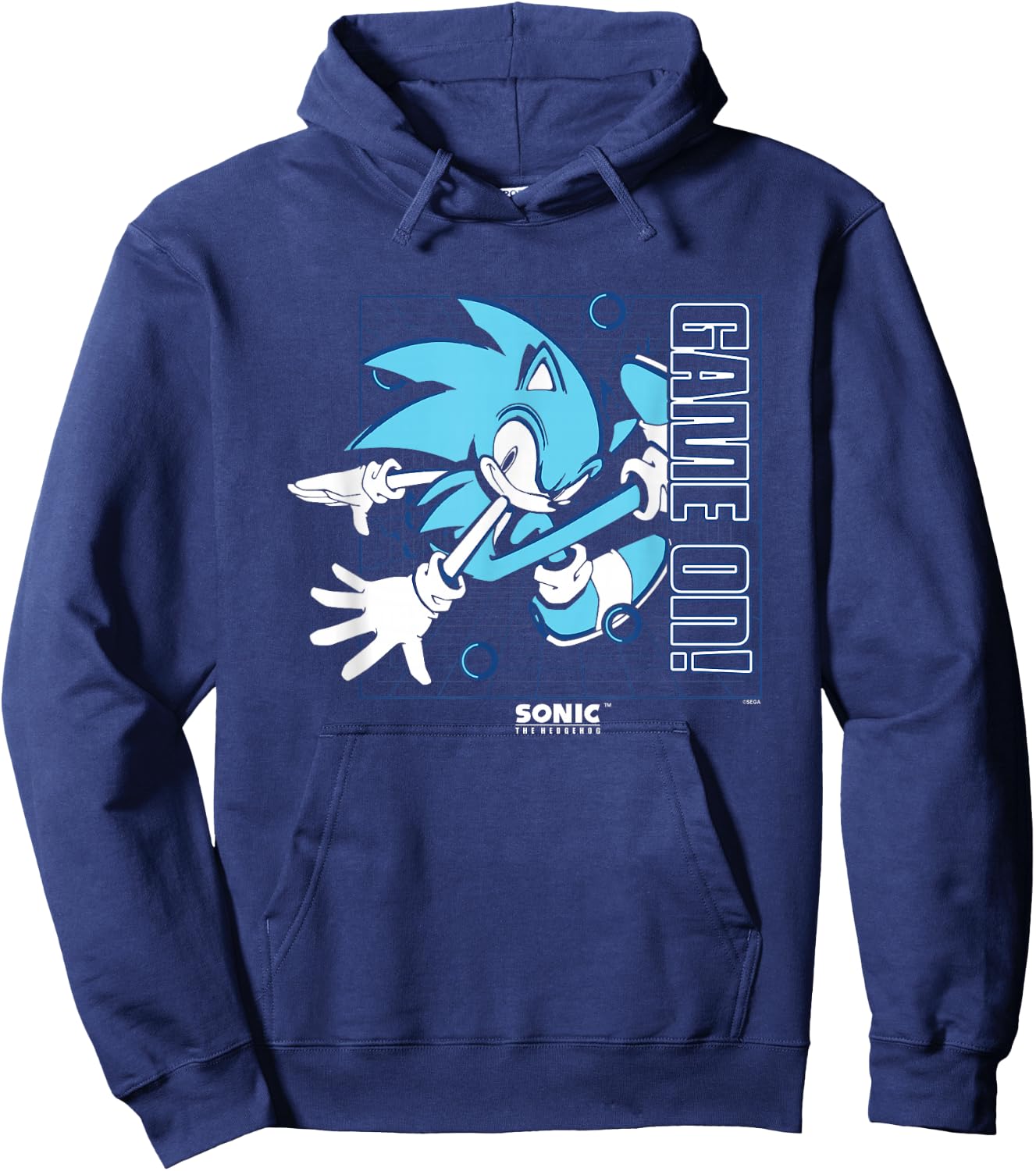 Sonic The Hedgehog Game On! Gold Rings Vintage Grid Hoodie - Hoodie | Navy
