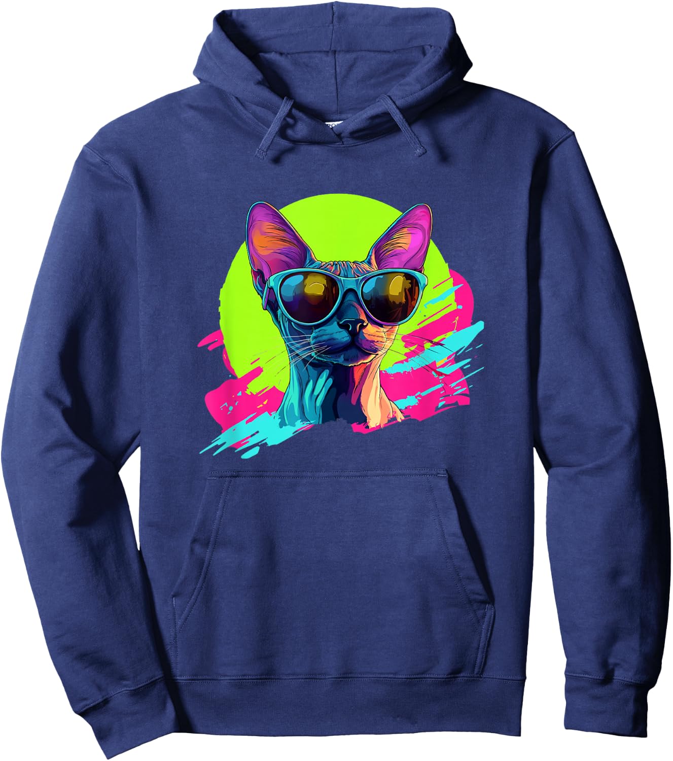 Funny Retro Vintage 80s Sunglasses Hairless Sphinx Cat Lover Hoodie - Hoodie | Navy