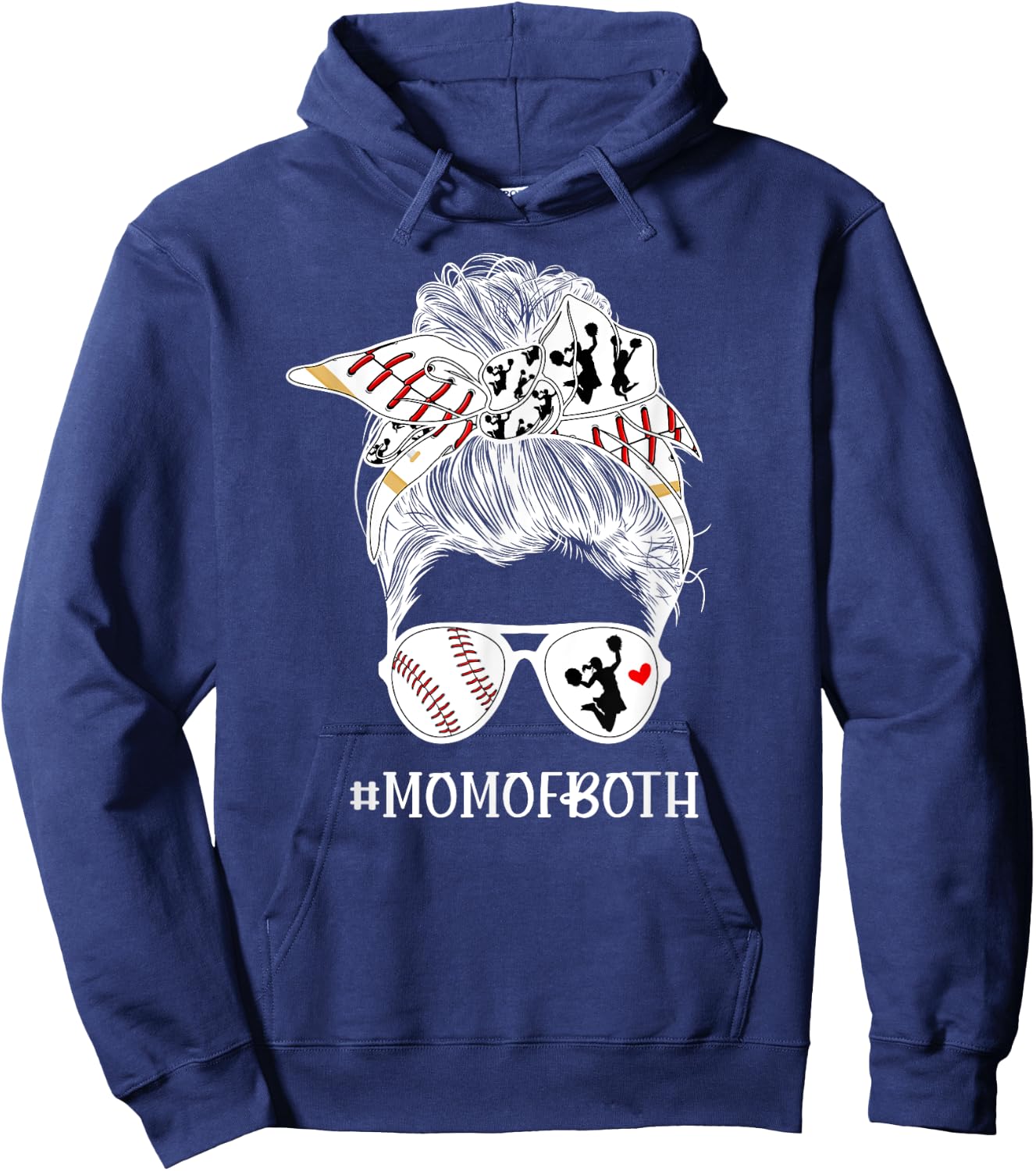 Mom Of Both Messy Bun Cheerleader & Baseball Player Mom Hoodie - Hoodie | Navy