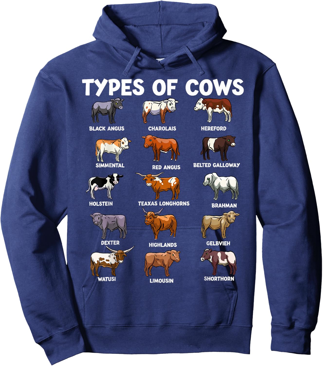 Types Of Cows Funny Farmer Cow Costume Cute Farming Hoodie - Hoodie | Navy