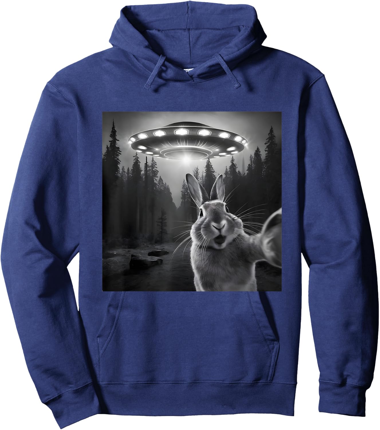 Rabbit Selfie With UFO - Funny Bunny Graphic Alien Lover Hoodie - Hoodie | Navy